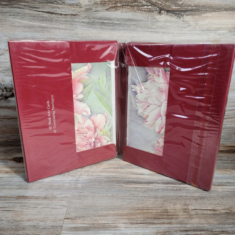 Potpourri Press Peonies Folded Note Cards 10 Count Blank Stationery Pink Floral